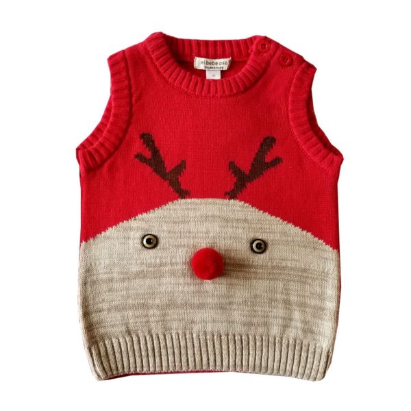 Dětská pletená vánoční vesta se sobíkem - Red, 70