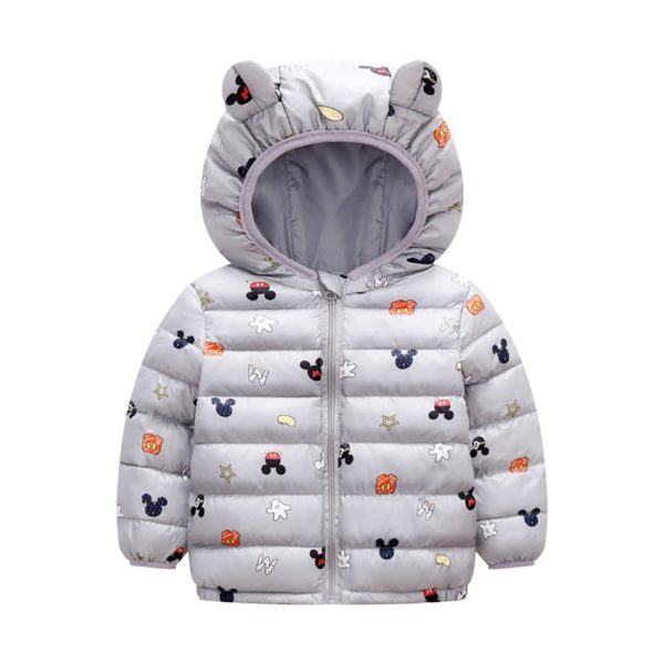 Dětská zimní prošívaná bunda s potiskem Mickey a kapucí s oušky - D, 130cm