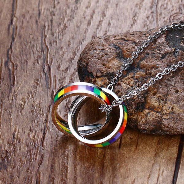LGBTQ+ duhový dvojitý prsten na krk s řetízkem