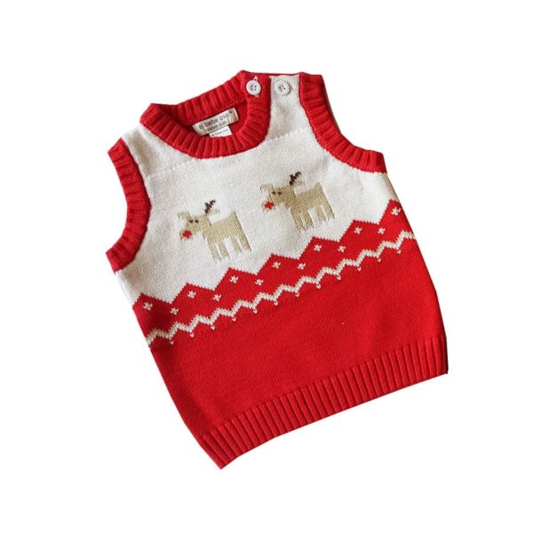 Dětská pletená vánoční vesta se sobíkem - Red, 70