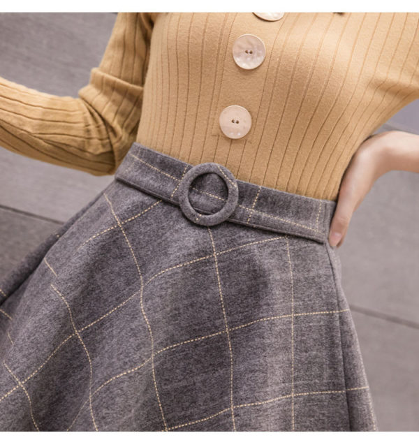 Dámská kostkovaná sukně kombinovaná s kraťasy - Small gray grid, 2XL