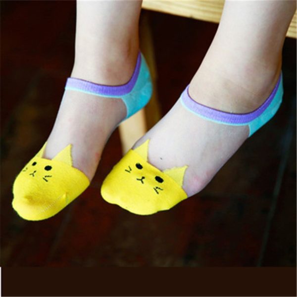 Dámské roztomilé průhledné ponožky - kotníkové - Yellow