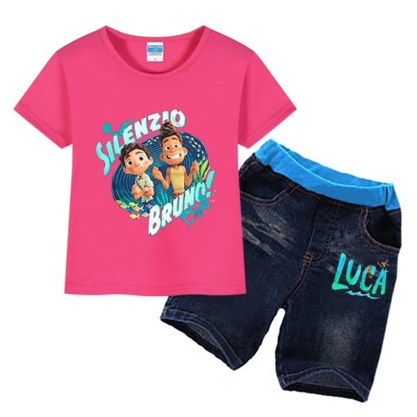 Dětská dvoudílná módní souprava s potiskem Luca - tričko + kraťasy - Rose red, 160CM