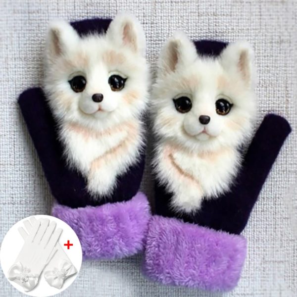 Roztomilé zimní palčáky s plyšovou dekorací mazlíčků - PP cat Adult