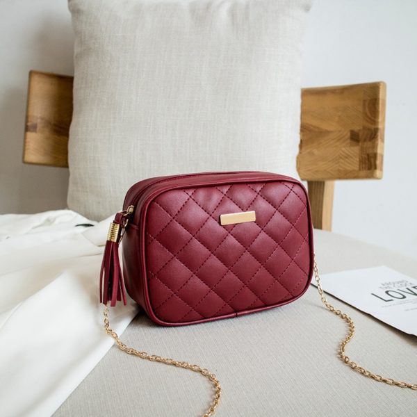 Dámská designová koženková mini kabelka s řetízkovým popruhem - Pink rectangle