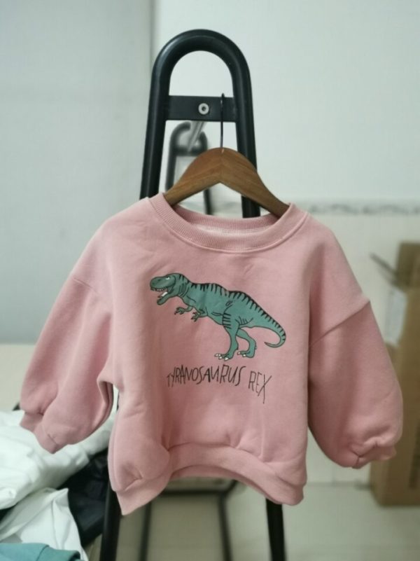 Dětská mikina s dlouhým rukávem a dinosauřím potiskem - Pink style 2, 130cm