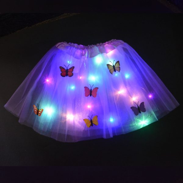 Dětská svítící sukně zdobená motýlky - Pompon-white-skirt