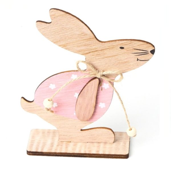 Dřevěná ozdoba velikonočního zajíčka - Pink