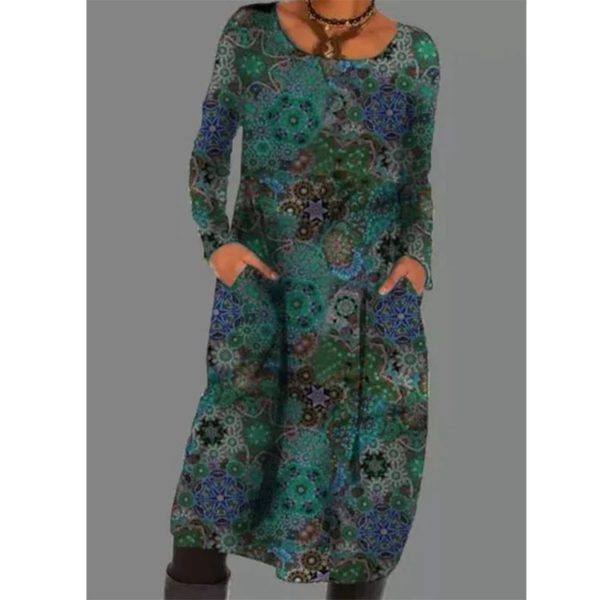 Dámské vintage šaty s dlouhým rukávem - Floral, 5XL