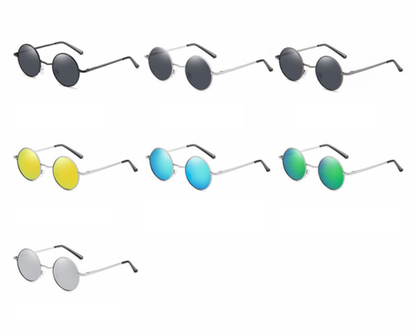 Retro pánské kulaté polarizované sluneční brýle - C7-silver-mirror
