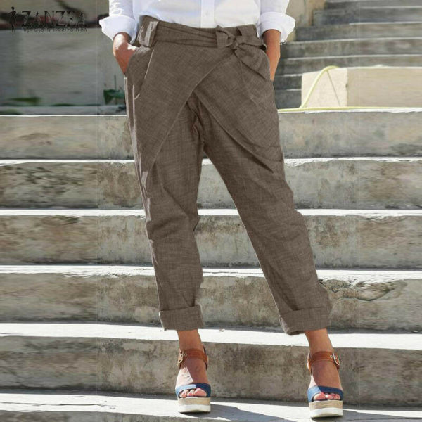 Dámské ležérní kalhoty s mašlí Maya - White, 5XL