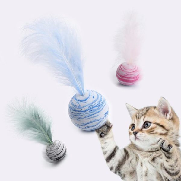 Kočičí hračka - míček s peříčkem - 03