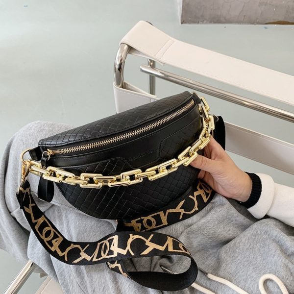 Luxusní dámská ledvinka přes rameno s řetezem - Brown-belt-bag