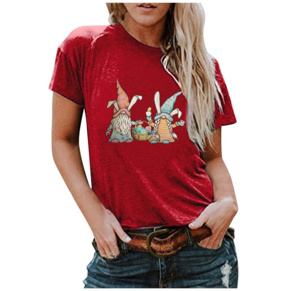 Dámské tričko s potiskem velikonočních skřítků a krátkým rukávem - JY-000313-5, XXXL