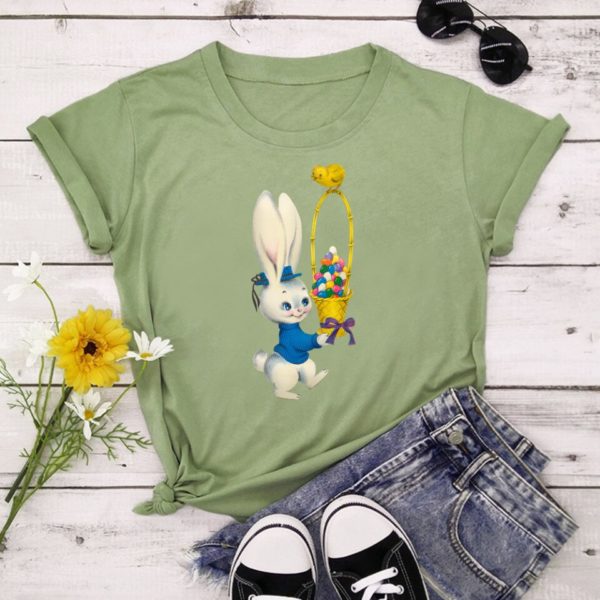 Dámské tričko s potiskem velikonočního zajíčka a krátkým rukávem - Green-, XXXL