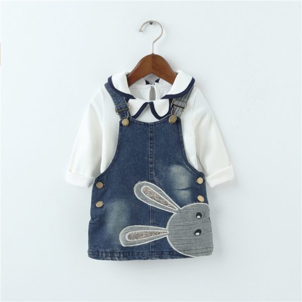 Dětská souprava pro miminko -  džínové šaty s králíčkem - Blue, 4T