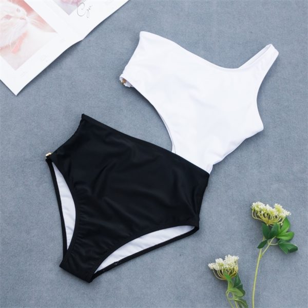 Dámské moderní jednodílné plavky Zemfira - White black swimsuit, XL