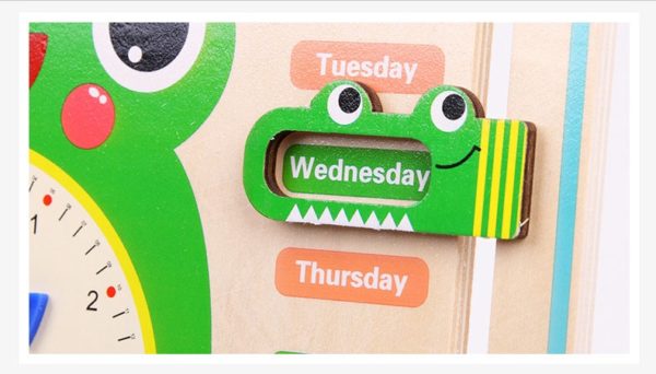Dětský dřevěný vzdělávací předškolní kalendář + hodiny - výuka angličtiny