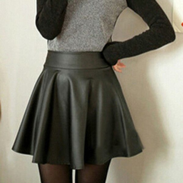 Dámská koženková sukně s vysokým pasem - Black, Xs
