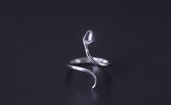Dámský elegantní stříbrný prsten ve tvaru hada